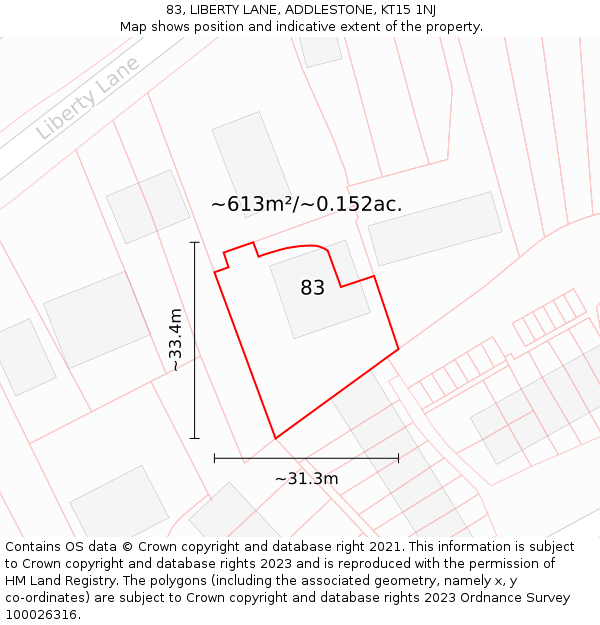 83, LIBERTY LANE, ADDLESTONE, KT15 1NJ: Plot and title map