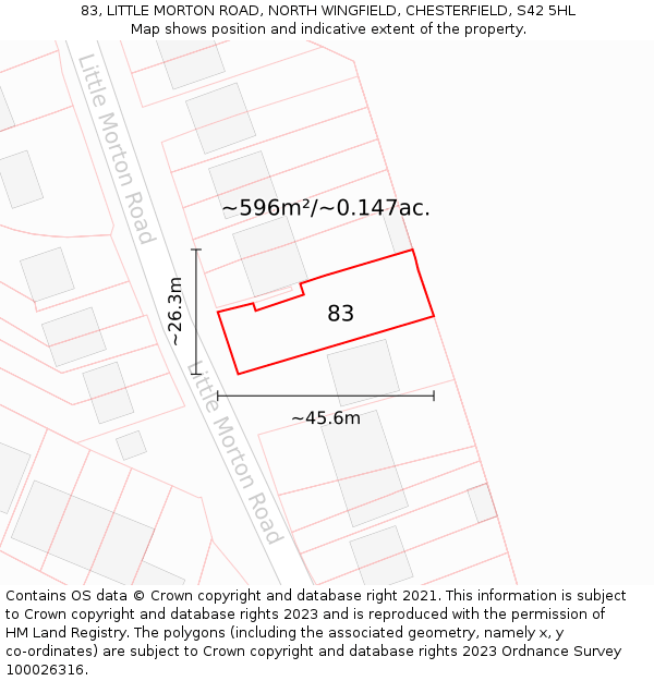 83, LITTLE MORTON ROAD, NORTH WINGFIELD, CHESTERFIELD, S42 5HL: Plot and title map