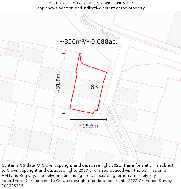 83, LODGE FARM DRIVE, NORWICH, NR6 7LP: Plot and title map