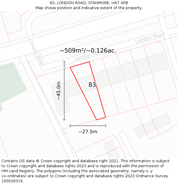 83, LONDON ROAD, STANMORE, HA7 4PB: Plot and title map