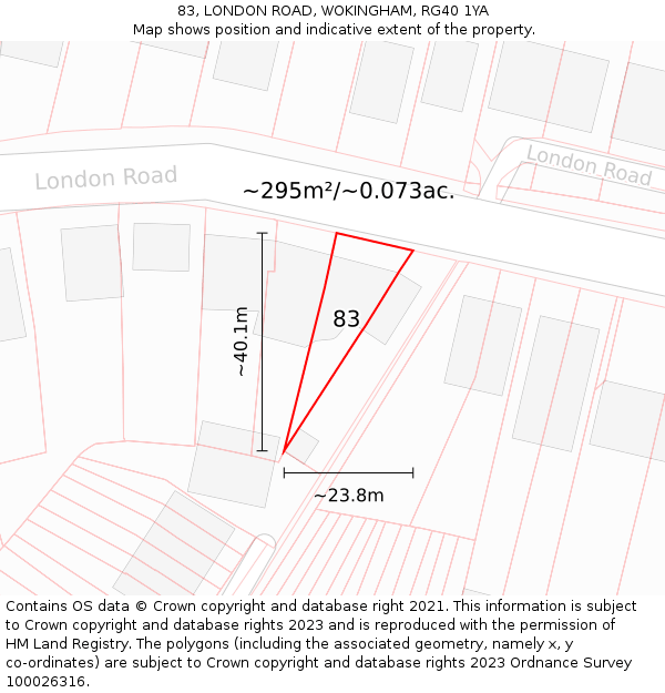 83, LONDON ROAD, WOKINGHAM, RG40 1YA: Plot and title map