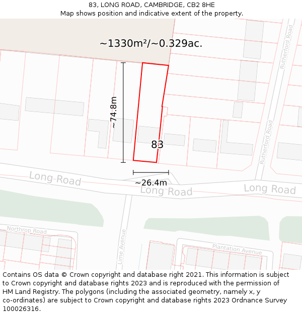 83, LONG ROAD, CAMBRIDGE, CB2 8HE: Plot and title map