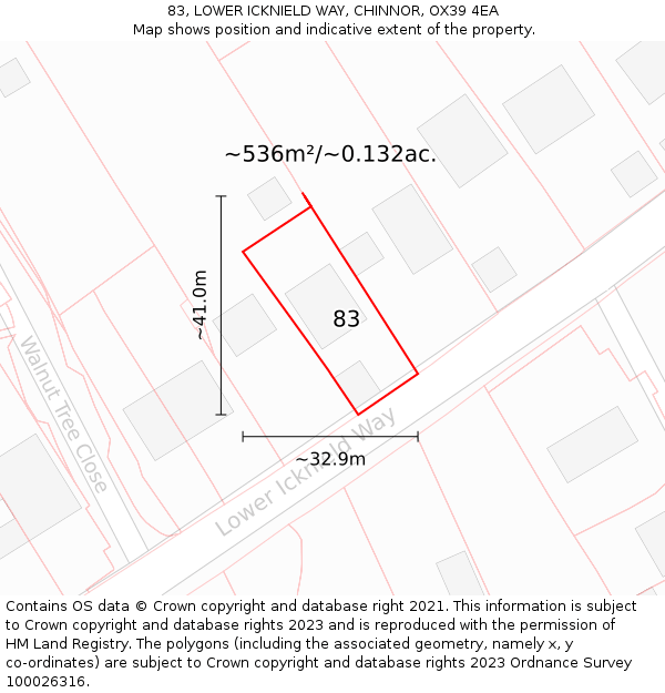 83, LOWER ICKNIELD WAY, CHINNOR, OX39 4EA: Plot and title map