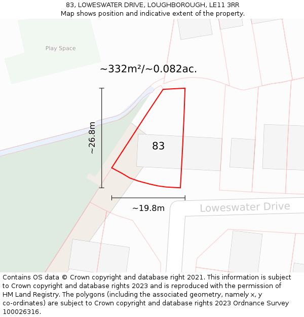 83, LOWESWATER DRIVE, LOUGHBOROUGH, LE11 3RR: Plot and title map