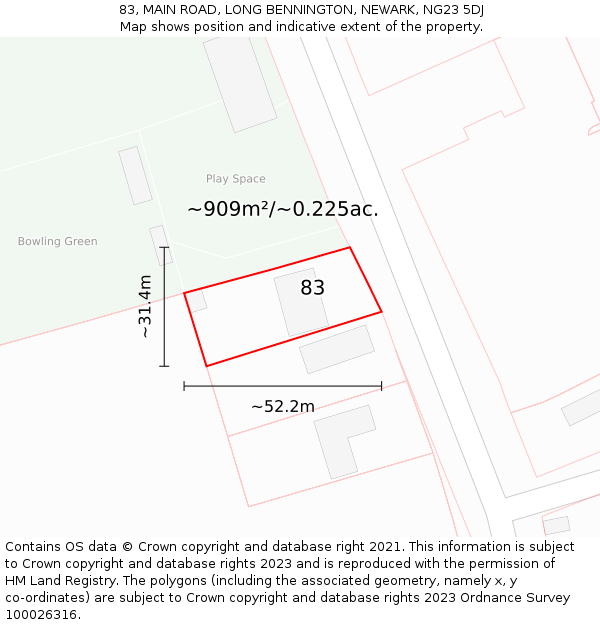 83, MAIN ROAD, LONG BENNINGTON, NEWARK, NG23 5DJ: Plot and title map