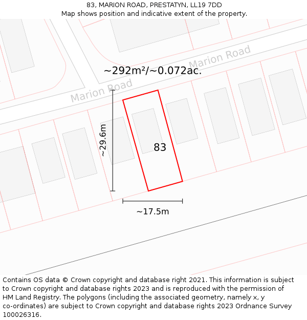 83, MARION ROAD, PRESTATYN, LL19 7DD: Plot and title map