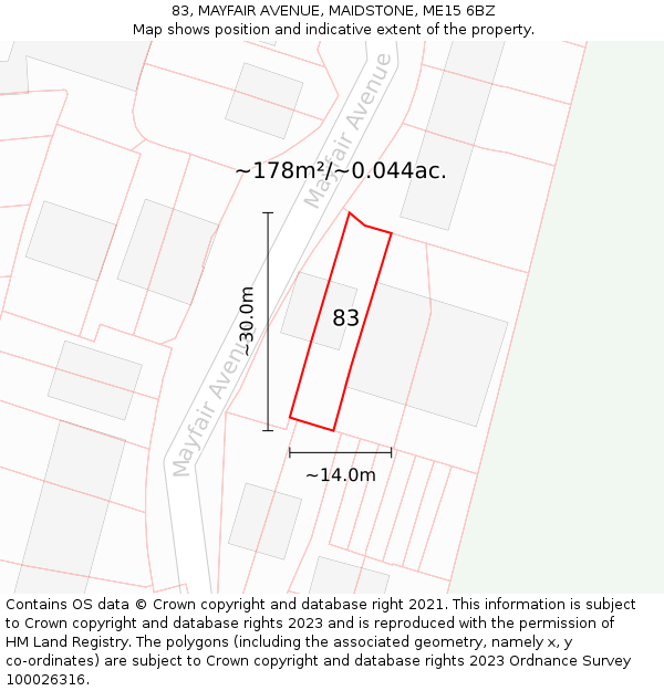 83, MAYFAIR AVENUE, MAIDSTONE, ME15 6BZ: Plot and title map
