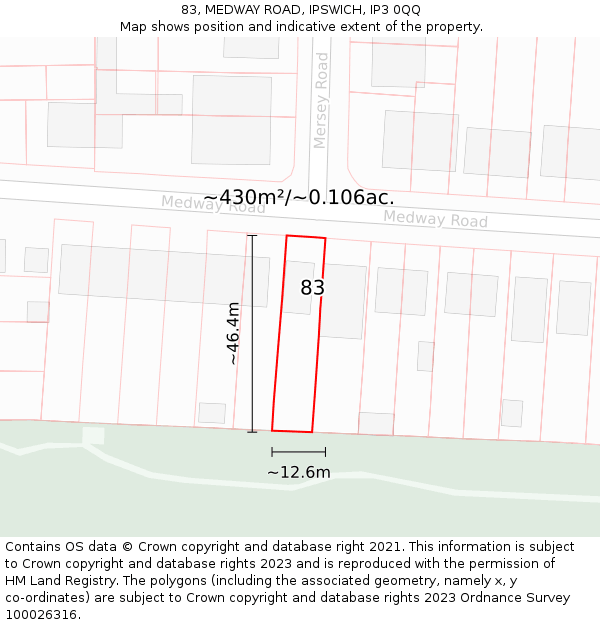 83, MEDWAY ROAD, IPSWICH, IP3 0QQ: Plot and title map
