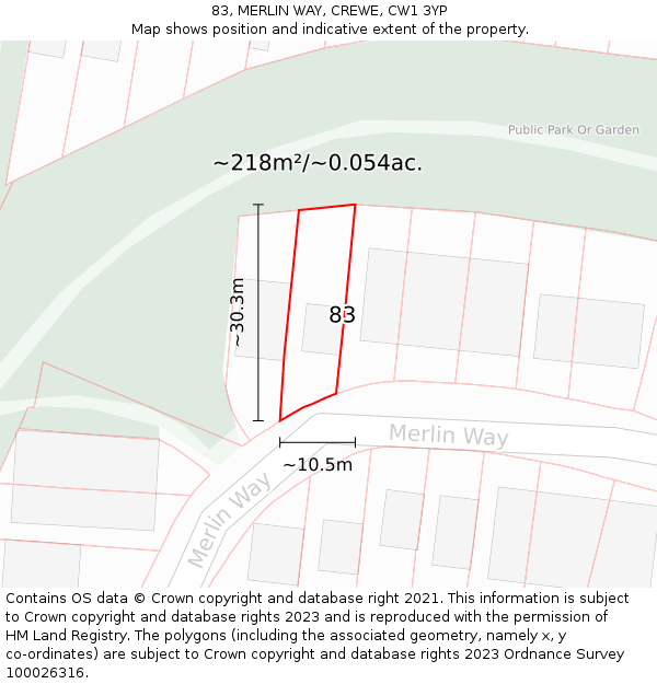 83, MERLIN WAY, CREWE, CW1 3YP: Plot and title map