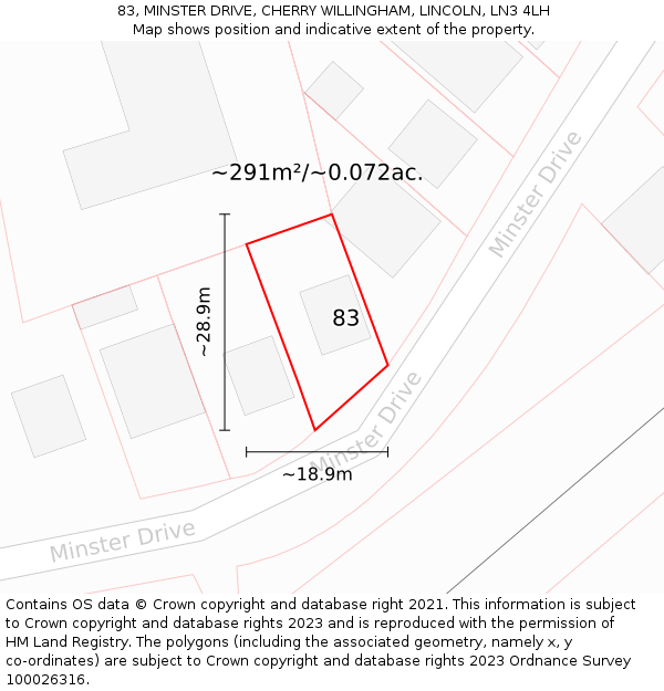 83, MINSTER DRIVE, CHERRY WILLINGHAM, LINCOLN, LN3 4LH: Plot and title map