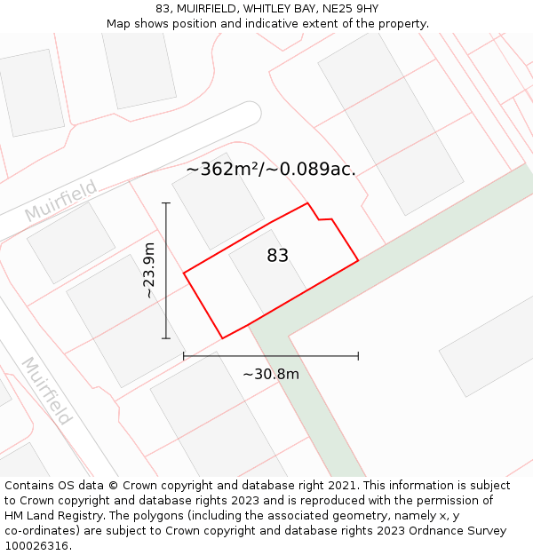 83, MUIRFIELD, WHITLEY BAY, NE25 9HY: Plot and title map