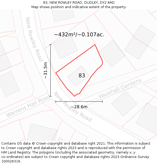 83, NEW ROWLEY ROAD, DUDLEY, DY2 8AD: Plot and title map