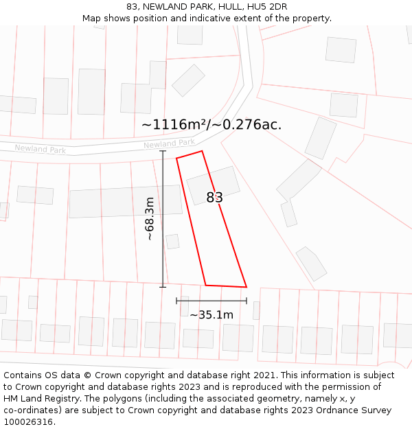 83, NEWLAND PARK, HULL, HU5 2DR: Plot and title map