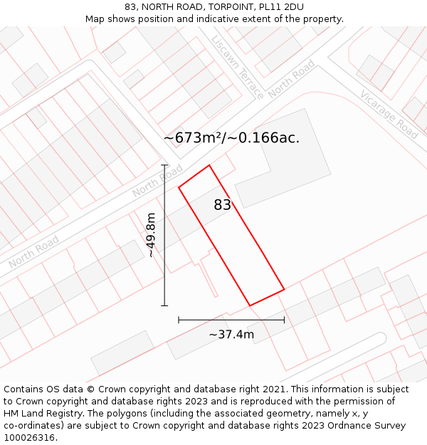 83, NORTH ROAD, TORPOINT, PL11 2DU: Plot and title map