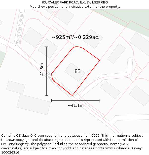 83, OWLER PARK ROAD, ILKLEY, LS29 0BG: Plot and title map