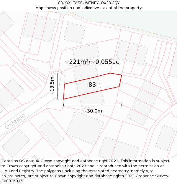 83, OXLEASE, WITNEY, OX28 3QY: Plot and title map