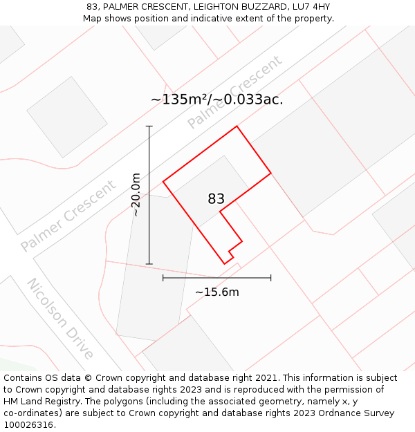 83, PALMER CRESCENT, LEIGHTON BUZZARD, LU7 4HY: Plot and title map