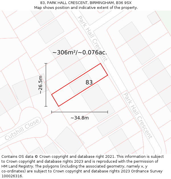 83, PARK HALL CRESCENT, BIRMINGHAM, B36 9SX: Plot and title map