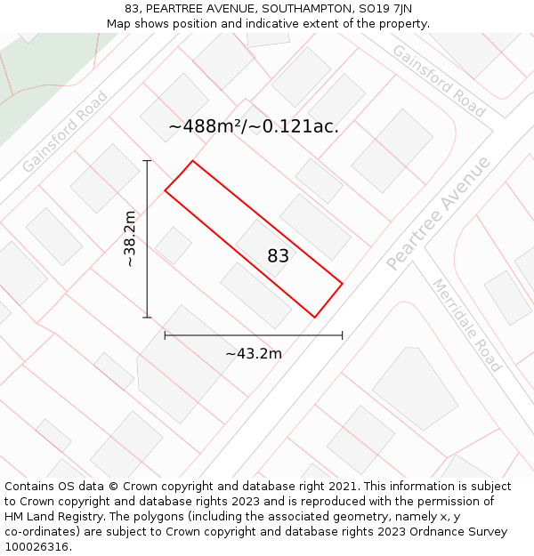 83, PEARTREE AVENUE, SOUTHAMPTON, SO19 7JN: Plot and title map