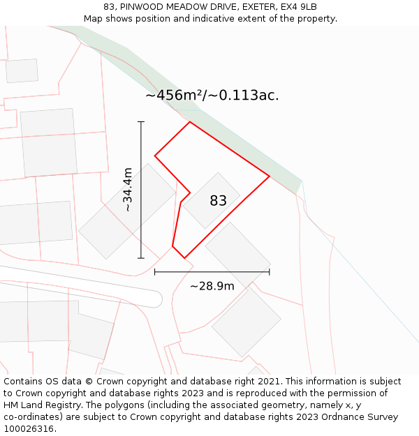 83, PINWOOD MEADOW DRIVE, EXETER, EX4 9LB: Plot and title map