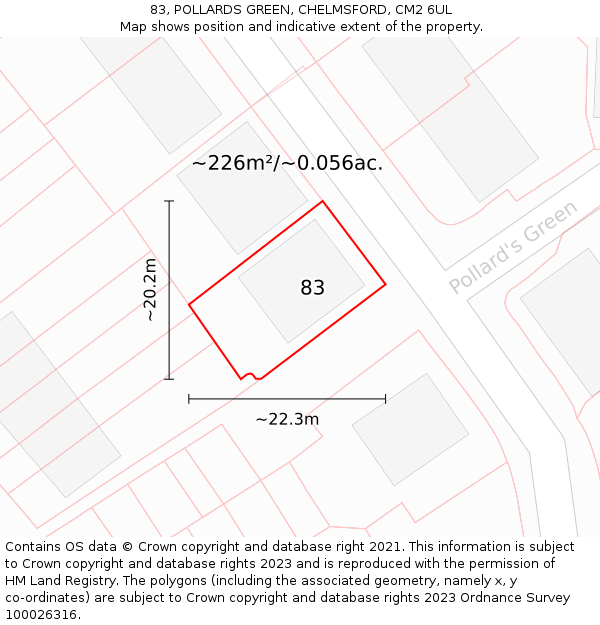 83, POLLARDS GREEN, CHELMSFORD, CM2 6UL: Plot and title map