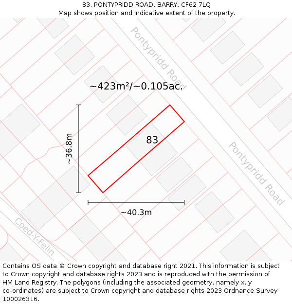 83, PONTYPRIDD ROAD, BARRY, CF62 7LQ: Plot and title map