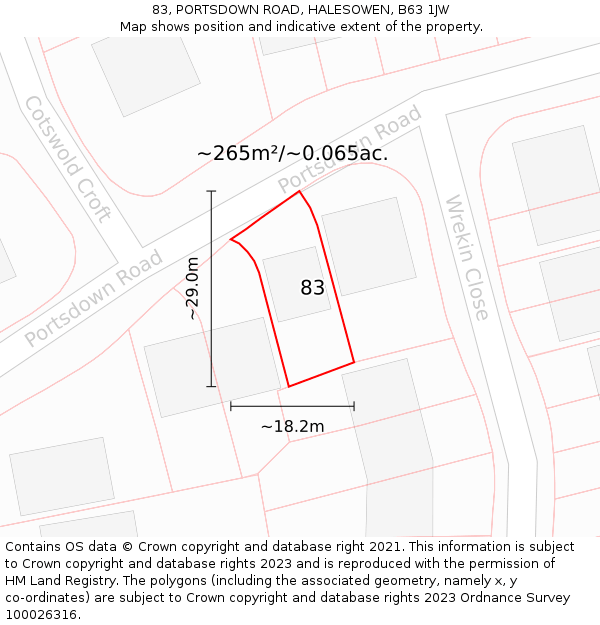 83, PORTSDOWN ROAD, HALESOWEN, B63 1JW: Plot and title map