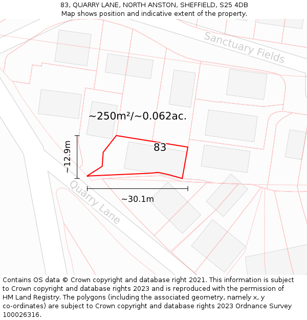 83, QUARRY LANE, NORTH ANSTON, SHEFFIELD, S25 4DB: Plot and title map
