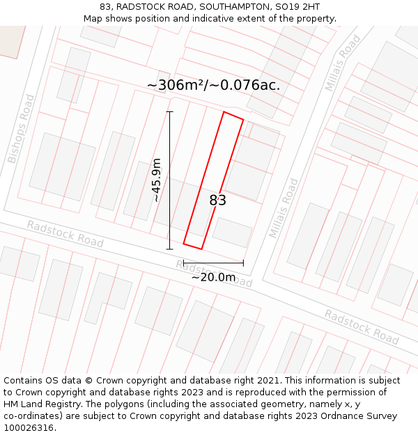 83, RADSTOCK ROAD, SOUTHAMPTON, SO19 2HT: Plot and title map