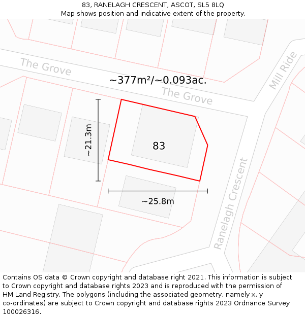 83, RANELAGH CRESCENT, ASCOT, SL5 8LQ: Plot and title map