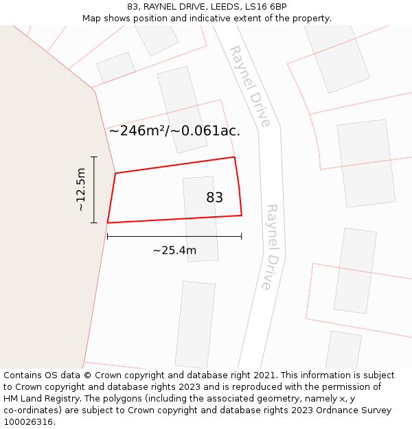 83, RAYNEL DRIVE, LEEDS, LS16 6BP: Plot and title map