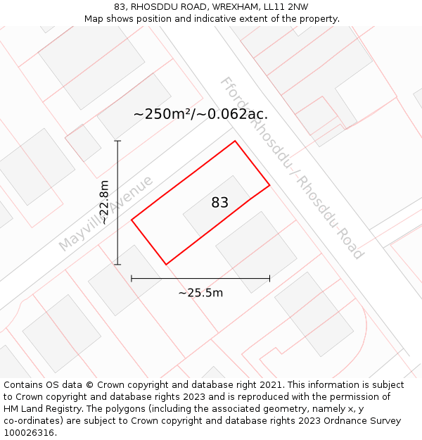 83, RHOSDDU ROAD, WREXHAM, LL11 2NW: Plot and title map