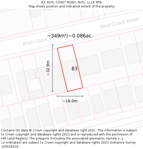 83, RHYL COAST ROAD, RHYL, LL18 3PW: Plot and title map
