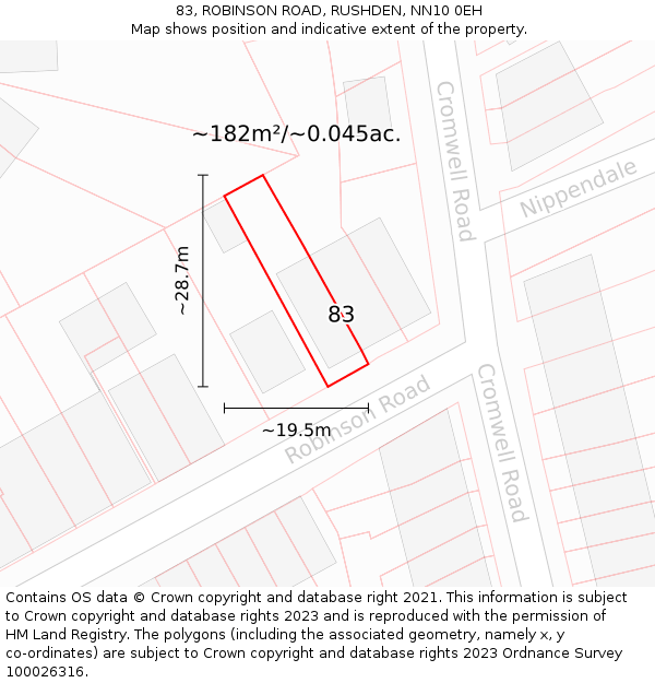 83, ROBINSON ROAD, RUSHDEN, NN10 0EH: Plot and title map