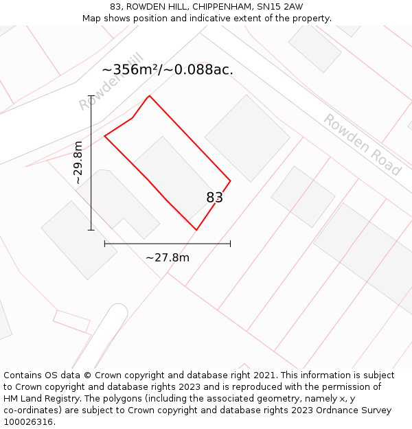 83, ROWDEN HILL, CHIPPENHAM, SN15 2AW: Plot and title map