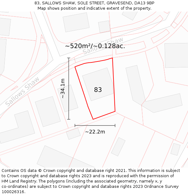 83, SALLOWS SHAW, SOLE STREET, GRAVESEND, DA13 9BP: Plot and title map