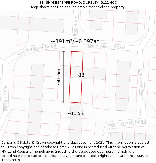 83, SHAKESPEARE ROAD, DURSLEY, GL11 4QQ: Plot and title map