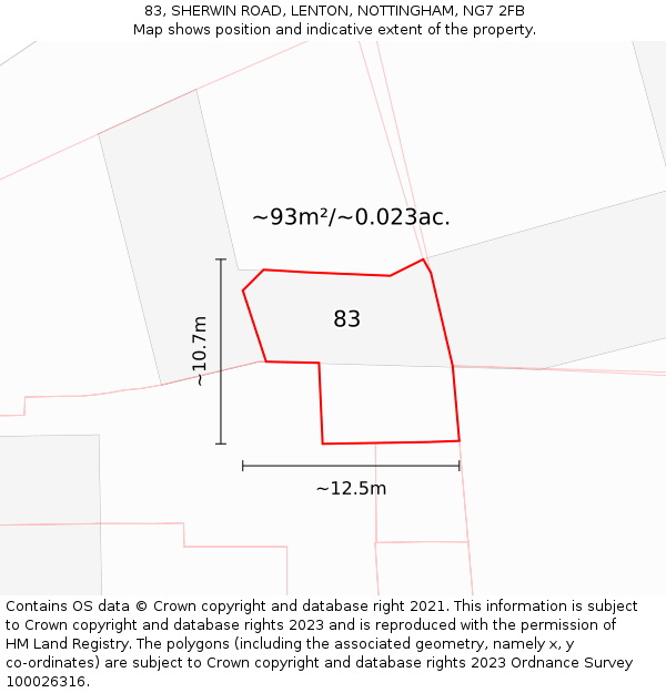 83, SHERWIN ROAD, LENTON, NOTTINGHAM, NG7 2FB: Plot and title map