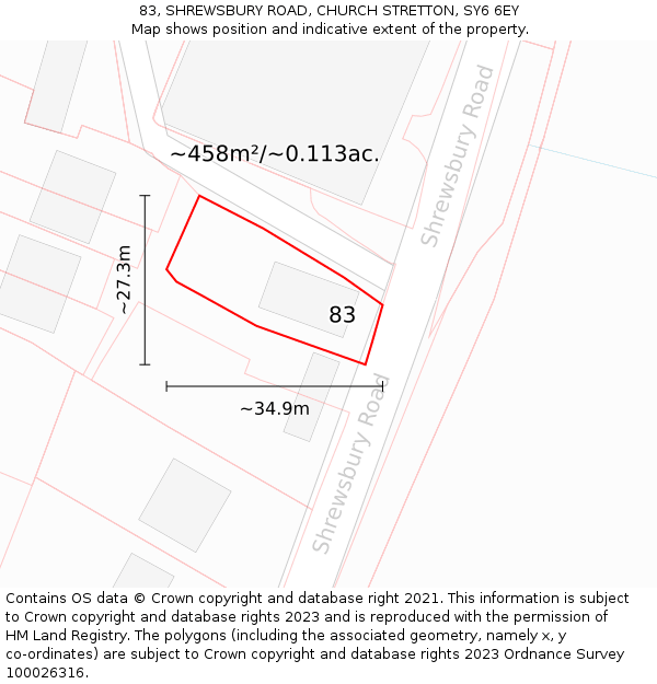 83, SHREWSBURY ROAD, CHURCH STRETTON, SY6 6EY: Plot and title map