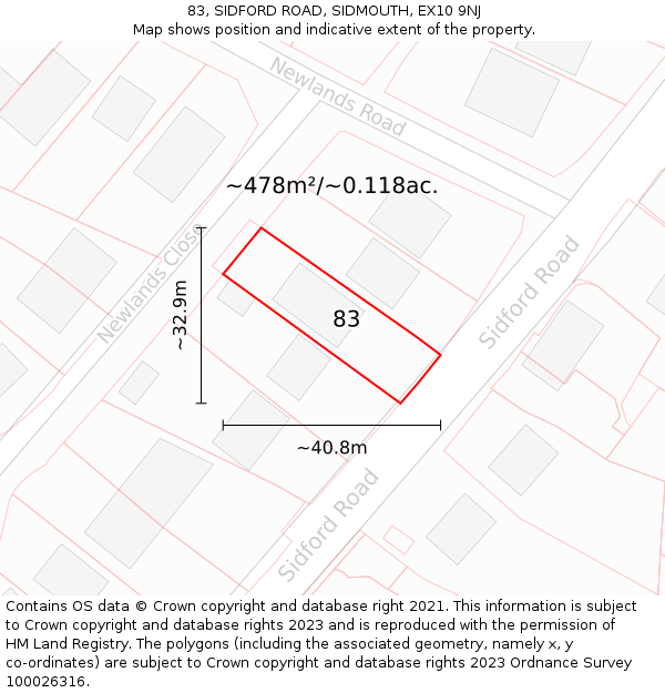 83, SIDFORD ROAD, SIDMOUTH, EX10 9NJ: Plot and title map