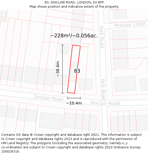 83, SINCLAIR ROAD, LONDON, E4 8PP: Plot and title map