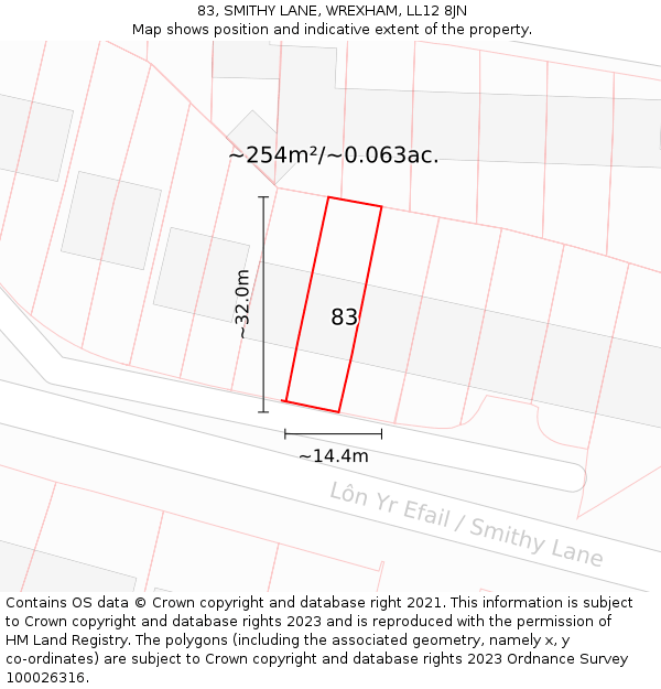 83, SMITHY LANE, WREXHAM, LL12 8JN: Plot and title map