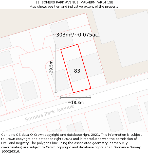 83, SOMERS PARK AVENUE, MALVERN, WR14 1SE: Plot and title map