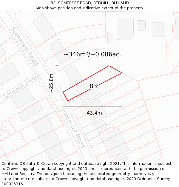 83, SOMERSET ROAD, REDHILL, RH1 6ND: Plot and title map