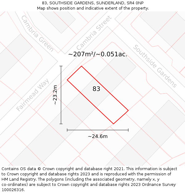 83, SOUTHSIDE GARDENS, SUNDERLAND, SR4 0NP: Plot and title map