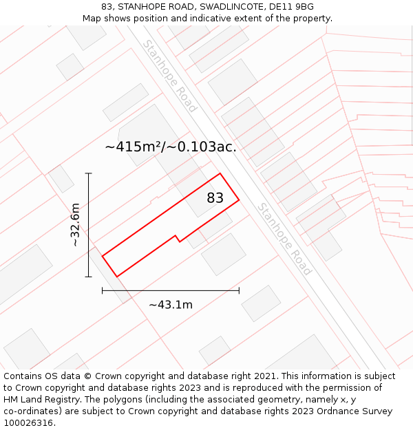 83, STANHOPE ROAD, SWADLINCOTE, DE11 9BG: Plot and title map