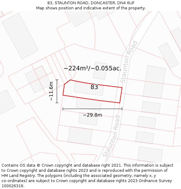 83, STAUNTON ROAD, DONCASTER, DN4 6UF: Plot and title map