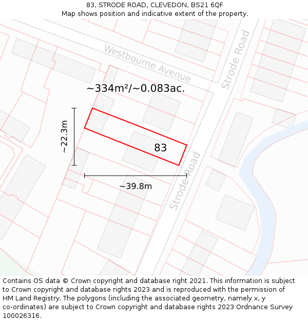 83, STRODE ROAD, CLEVEDON, BS21 6QF: Plot and title map