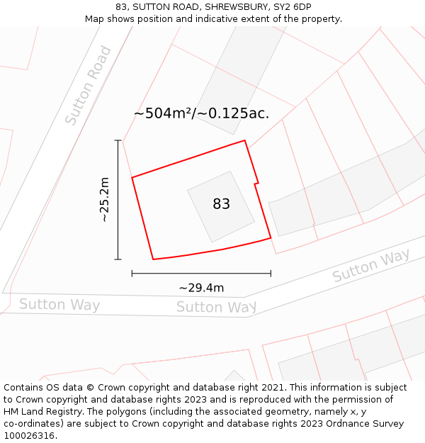 83, SUTTON ROAD, SHREWSBURY, SY2 6DP: Plot and title map