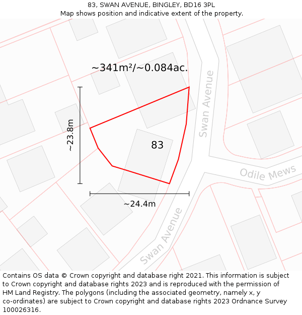 83, SWAN AVENUE, BINGLEY, BD16 3PL: Plot and title map